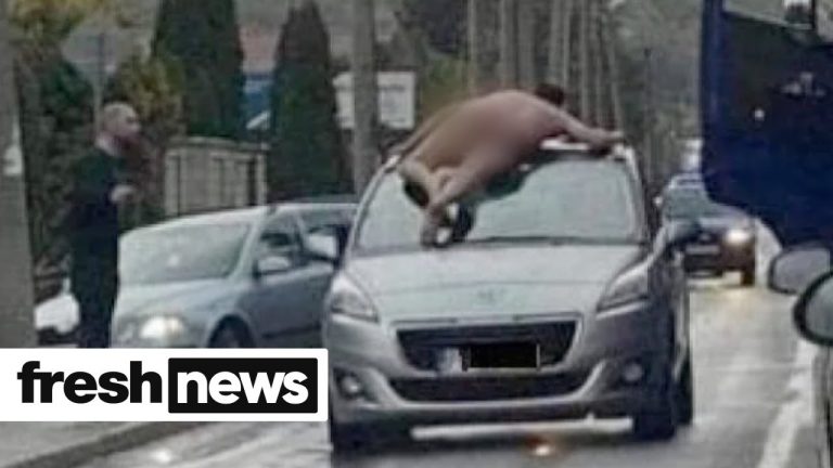 Nahý dospelá osoba mužského pohlavia skákal v Partizánskom po autách